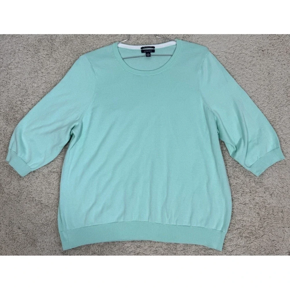 Lands End Supima Cotton Mint Green 3/4 Sleeve Crewneck Sweater Women's 2X Resort
